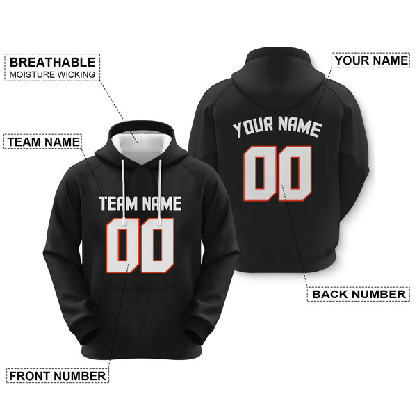 Custom Black White-Orange Sports Pullover  Sweatshirt Football Hoodie