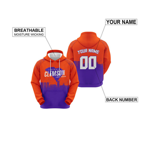 Custom Sports Pullover Sweatshirt Colleage Football Graffiti Map Clemson Fashion Hoodie