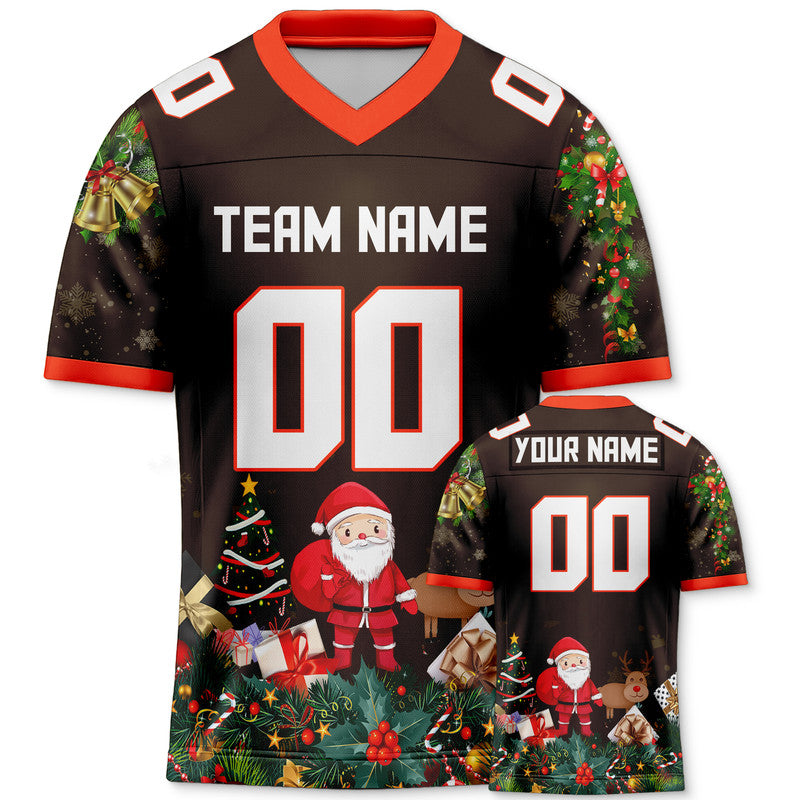 CHRISTMAS DAY CUSTOM BROWN WHITE-ORANGE SANTA CLAUS AUTHENTIC FOOTBALL JERSEY