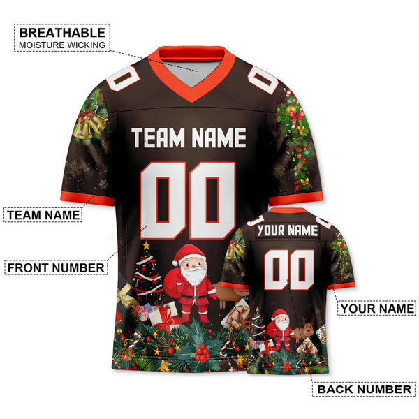 CHRISTMAS DAY CUSTOM BROWN WHITE-ORANGE SANTA CLAUS AUTHENTIC FOOTBALL JERSEY