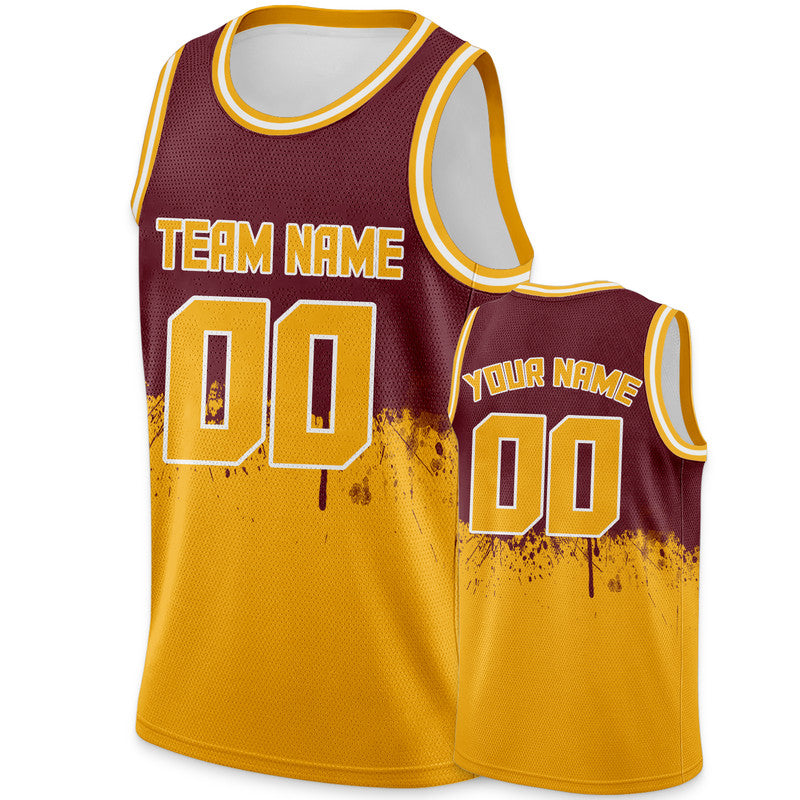 Custom Crimson Gold-White Authentic Spilt Fashion Basketball Jersey