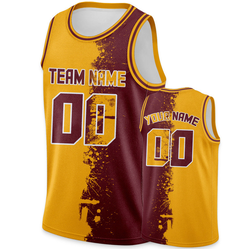 Custom Crimson Gold-White Authentic Spilt Fashion Basketball Jersey1