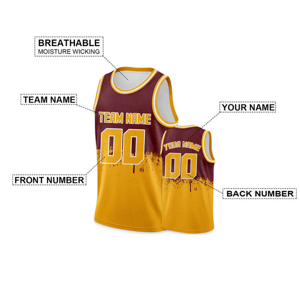 Custom Crimson Gold-White Authentic Spilt Fashion Basketball Jersey