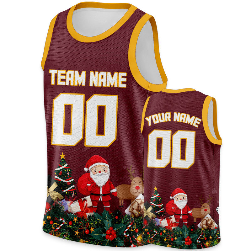 Christmas Day Custom Brown White-Aqua Santa Claus Authentic Basketball Jersey