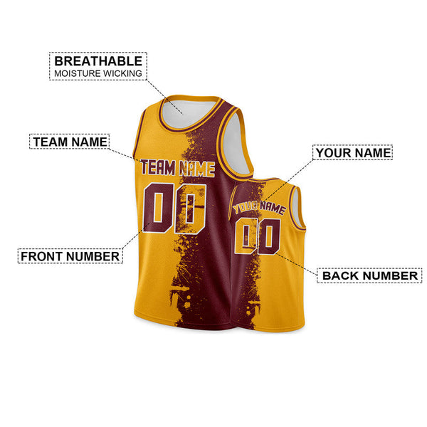 Custom Crimson Gold-White Authentic Spilt Fashion Basketball Jersey1