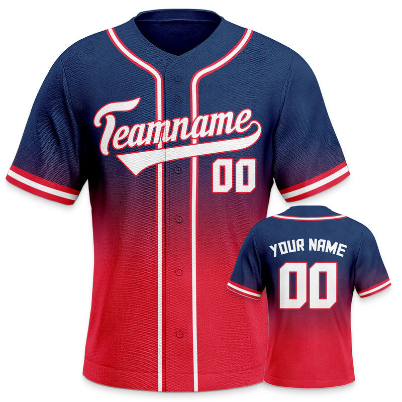 Custom Navy Red-White Authentic Fade Fashion Baseball Jersey