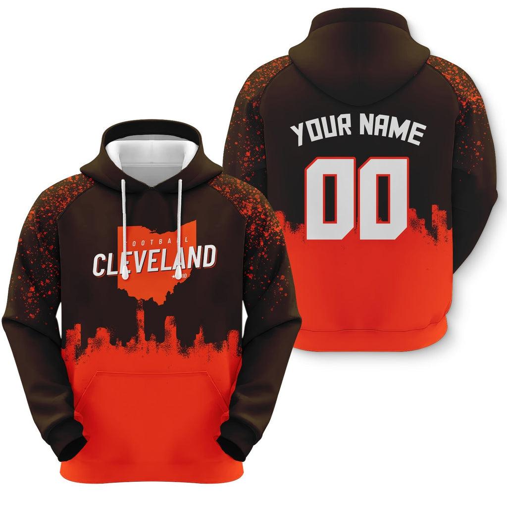 Custom Sports Pullover  Sweatshirt Football Graffiti City Map Cleveland Fashion Hoodie