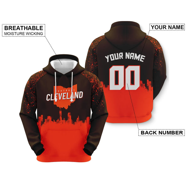 Custom Sports Pullover  Sweatshirt Football Graffiti City Map Cleveland Fashion Hoodie