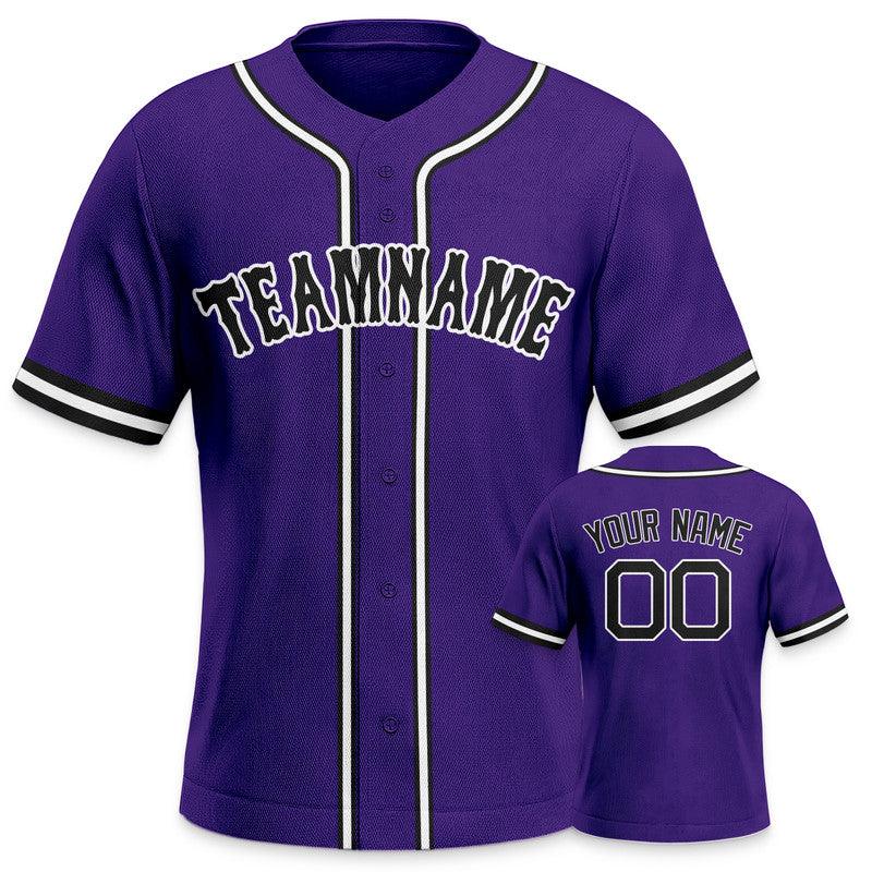 Custom Purple Black-White Authentic Baseball Jersey-2