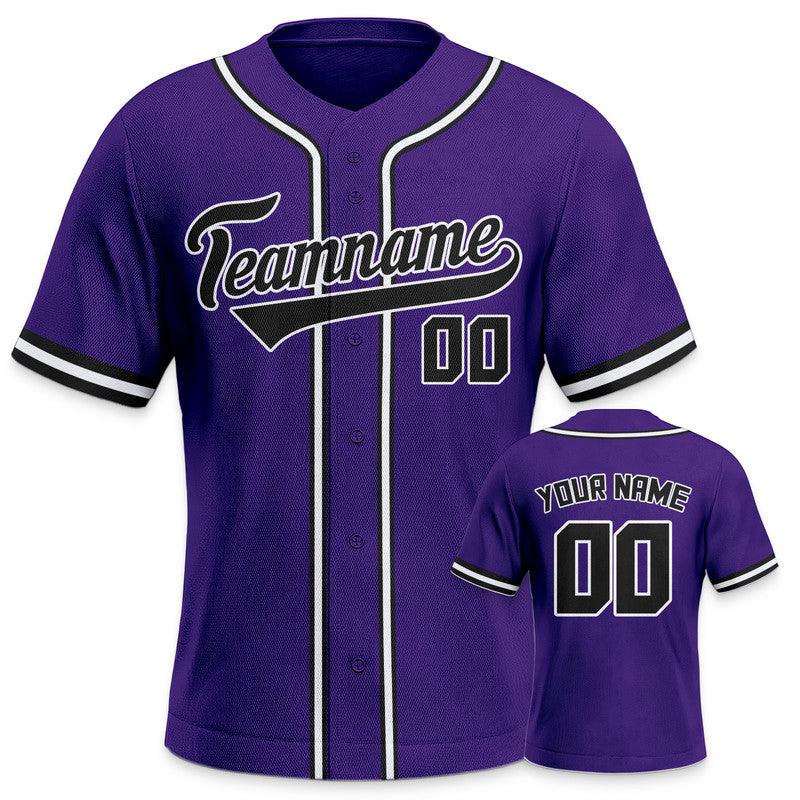 Custom Purple Black-White Authentic Baseball Jersey