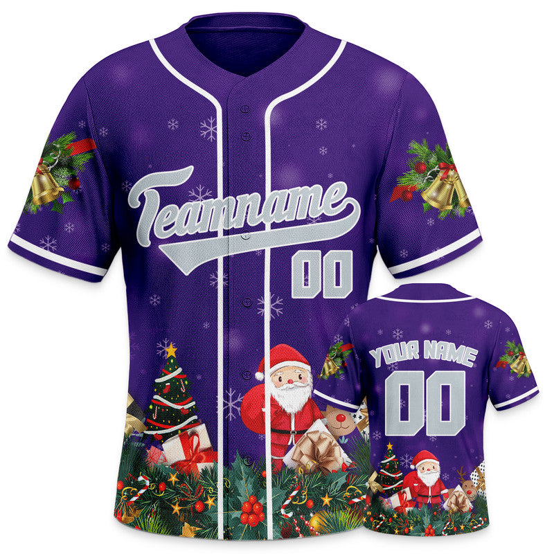 Christmas Day Custom Purple Gray-White Santa Claus Authentic Baseball Jersey