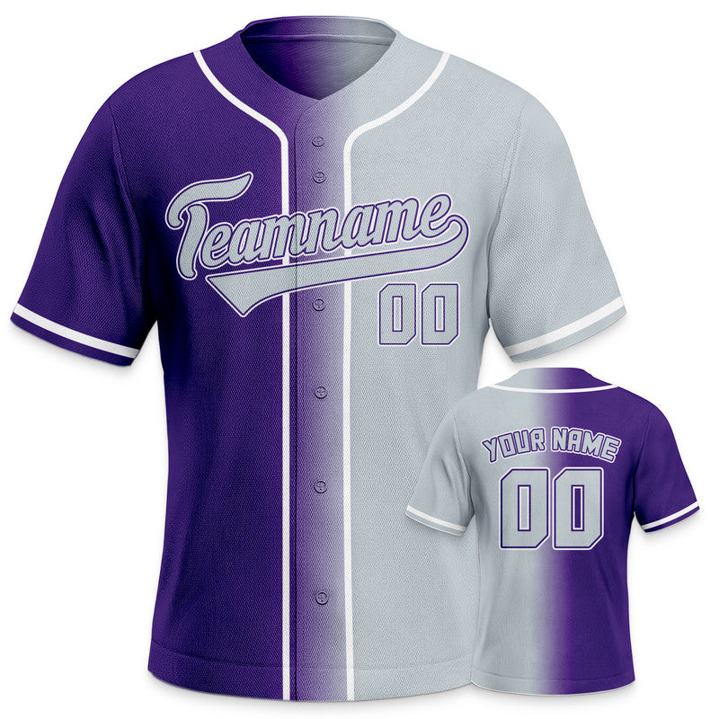 Custom Purple Gray-White Authentic Split Fashion Baseball Jersey