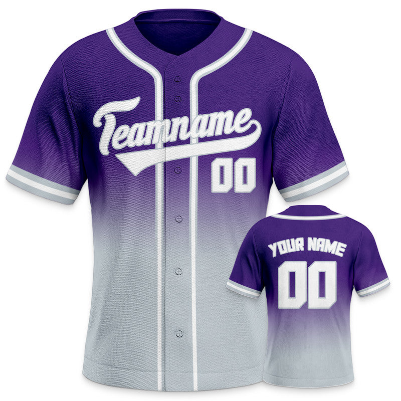 Custom Purple Gray-White Authentic Fade Fashion Baseball Jersey