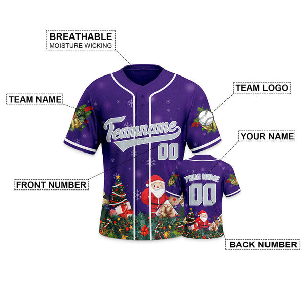 Christmas Day Custom Purple Gray-White Santa Claus Authentic Baseball Jersey