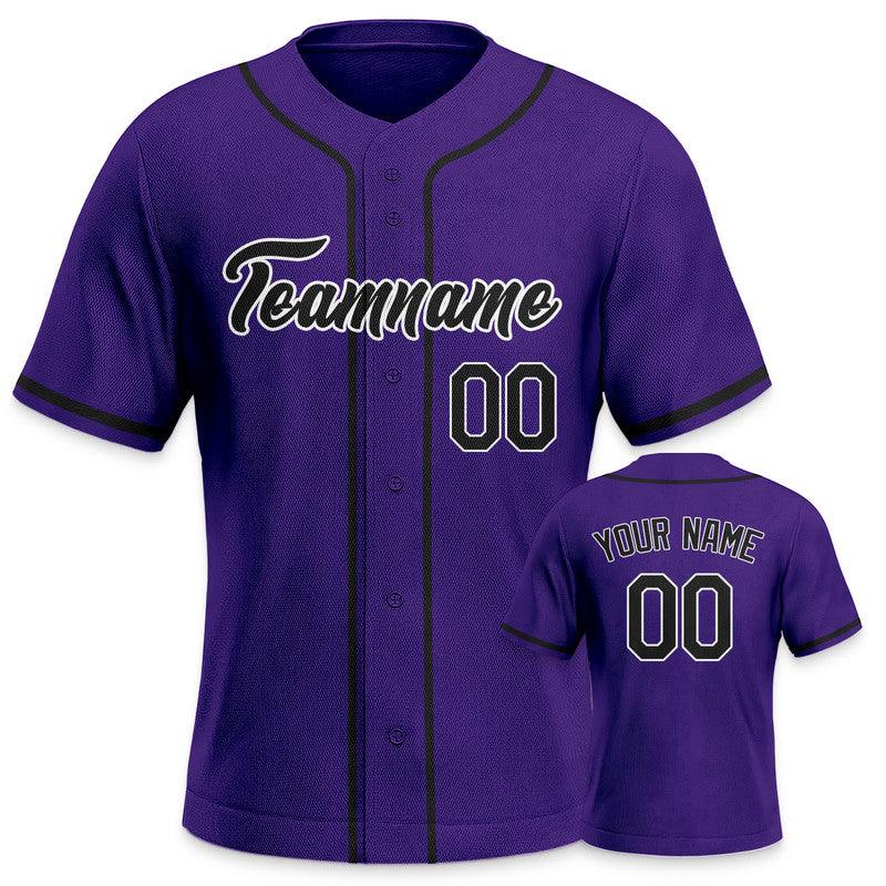 Custom Purple Black-White Authentic Baseball Jersey-3