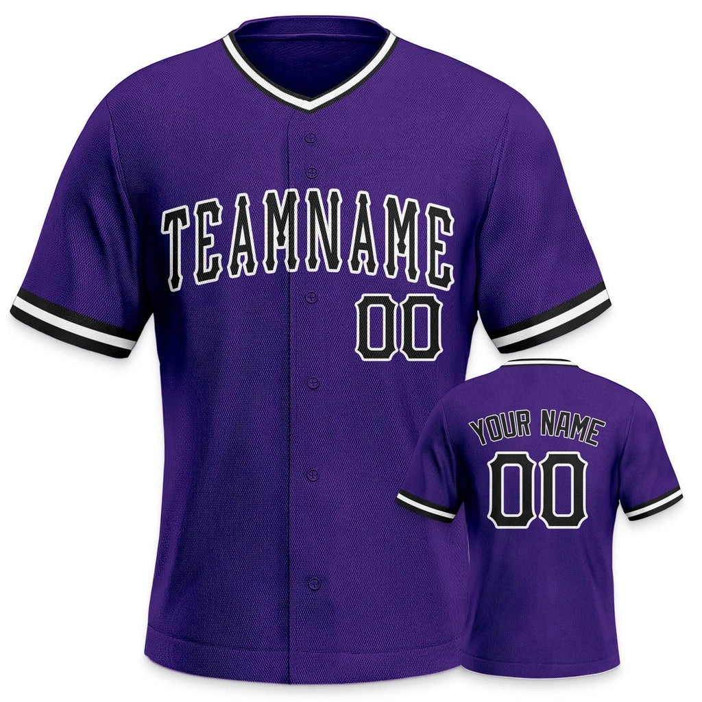 Custom Purple Black-White Authentic Baseball Jersey-1