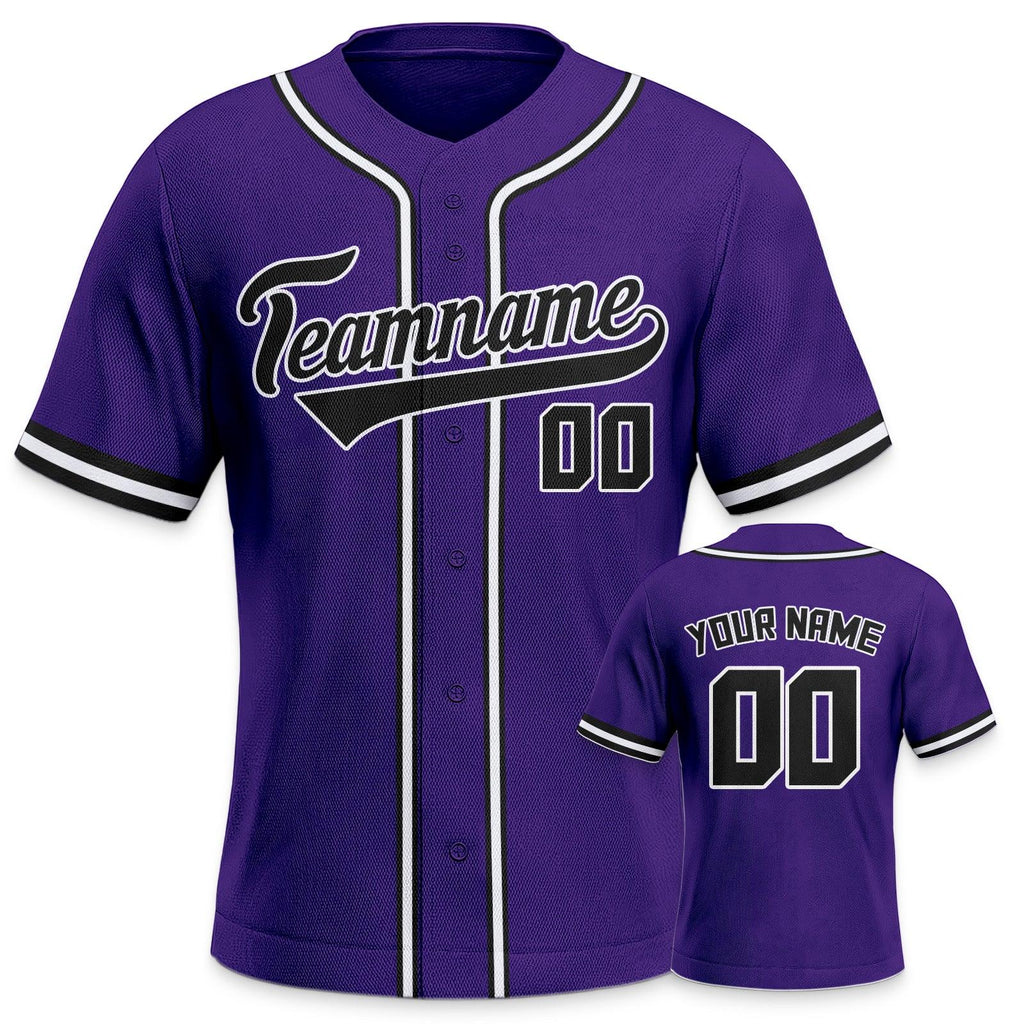 Custom Purple Black-White Authentic Classic Baseball Jersey