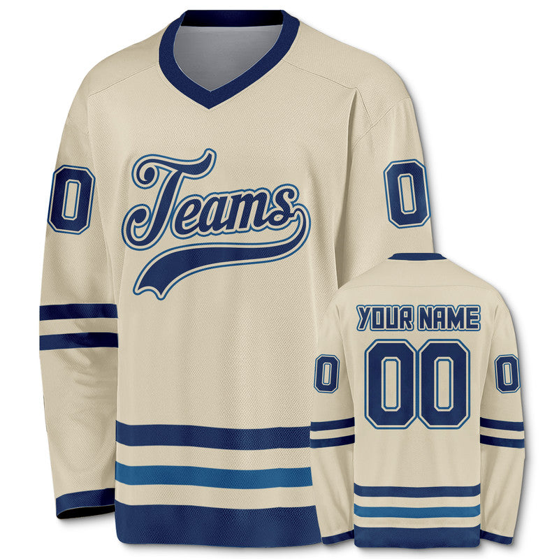 Custom Cream Navy Authentic Hockey Jersey