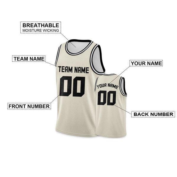 Custom Cream Black Round Neck Rib-Knit Basketball Jersey