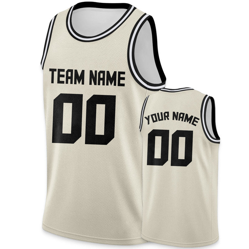 Custom Cream Black Round Neck Rib-Knit Basketball Jersey