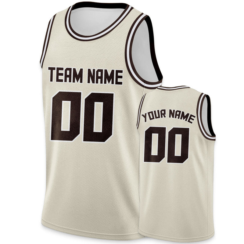 Custom Cream Brown Round Neck Rib-Knit Basketball Jersey