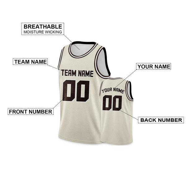 Custom Cream Brown Round Neck Rib-Knit Basketball Jersey