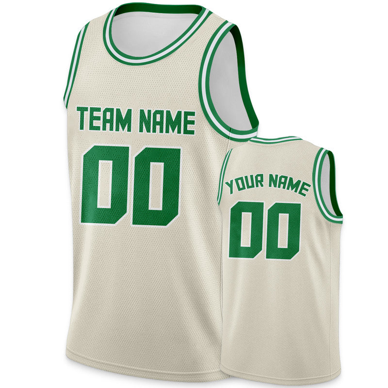 Custom Cream Green Round Neck Rib-Knit Basketball Jersey