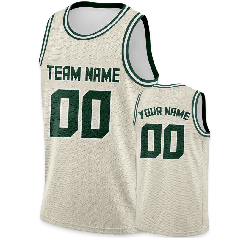 Custom Cream Kelly Green Round Neck Rib-Knit Basketball Jersey