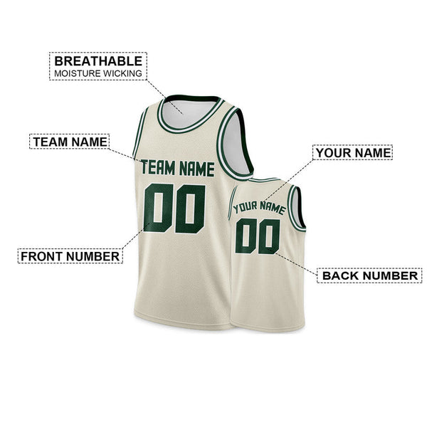 Custom Cream Kelly Green Round Neck Rib-Knit Basketball Jersey