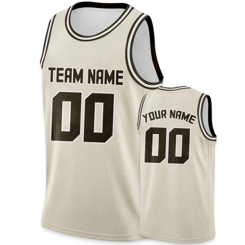 Custom Cream Olive Round Neck Rib-Knit Basketball Jersey