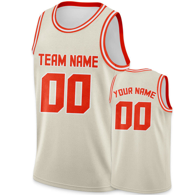 Custom Cream Orange Round Neck Rib-Knit Basketball Jersey