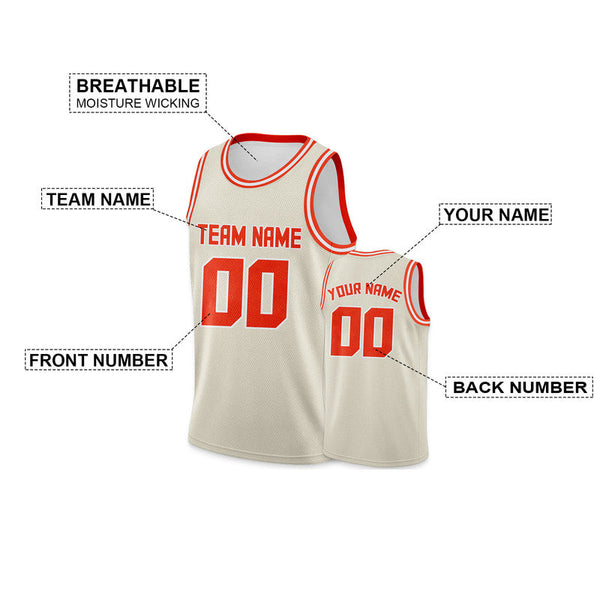 Custom Cream Orange Round Neck Rib-Knit Basketball Jersey