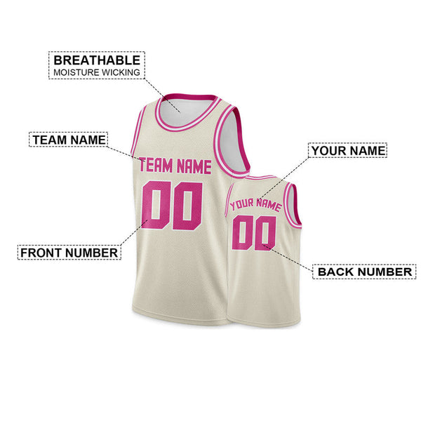 Custom Cream Pink Round Neck Rib-Knit Basketball Jersey