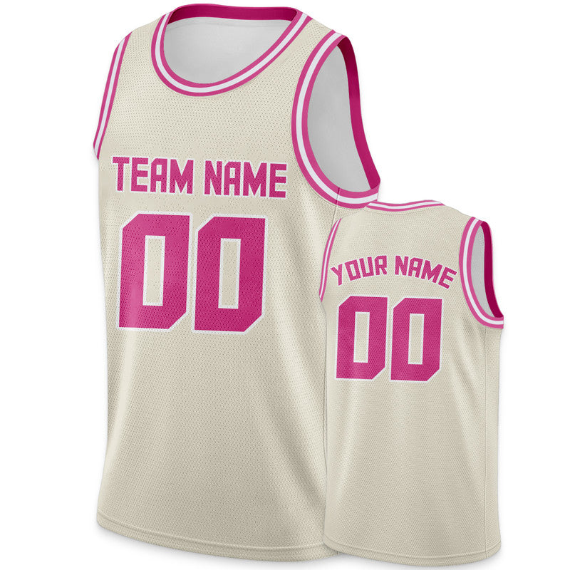 Custom Cream Pink Round Neck Rib-Knit Basketball Jersey