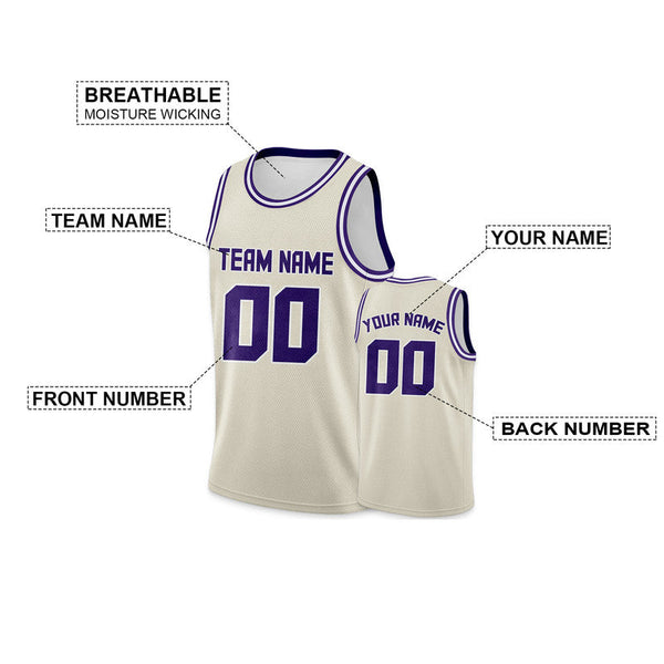 Custom Cream Purple Round Neck Rib-Knit Basketball Jersey