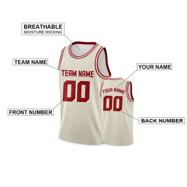 Custom Cream Red Round Neck Rib-Knit Basketball Jersey