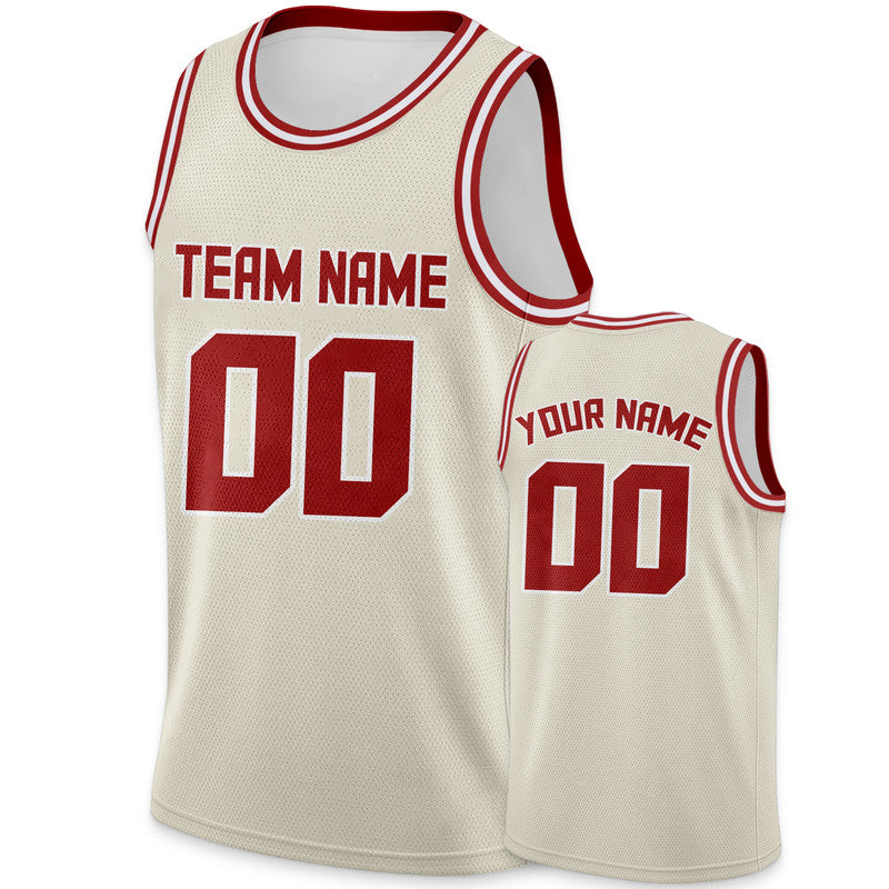 Custom Cream Red Round Neck Rib-Knit Basketball Jersey