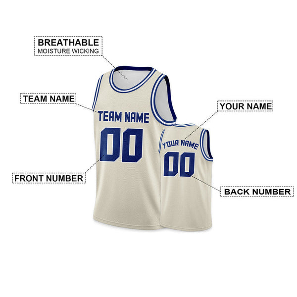 Custom Cream Royal Round Neck Rib-Knit Basketball Jersey