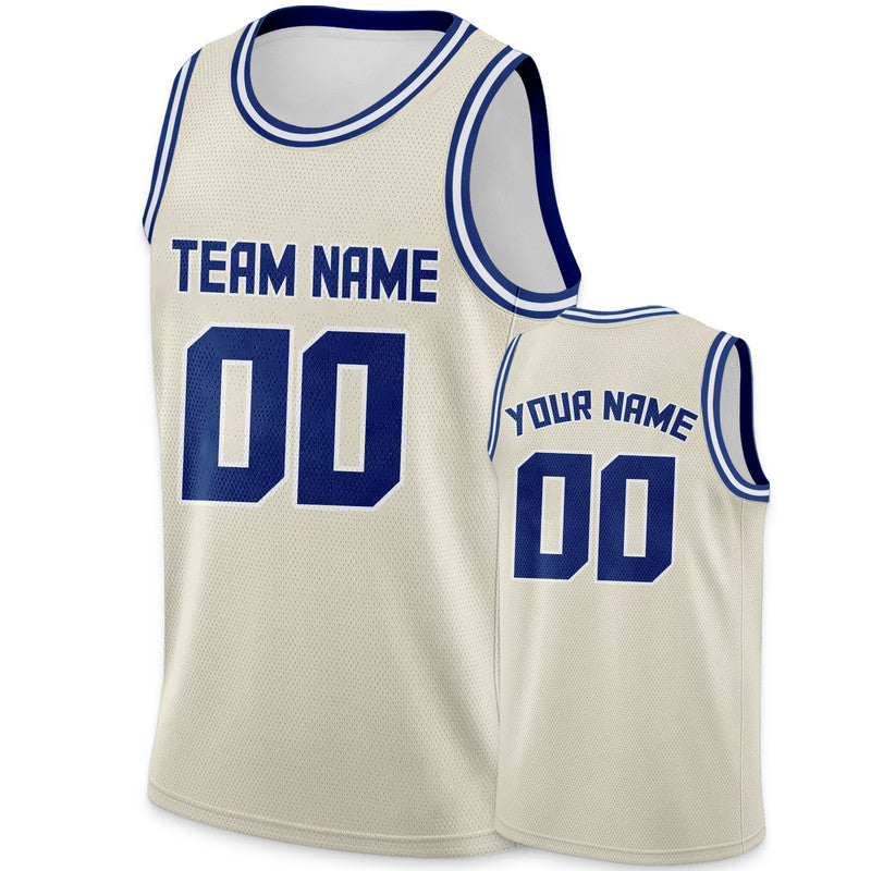 Custom Cream Royal Round Neck Rib-Knit Basketball Jersey