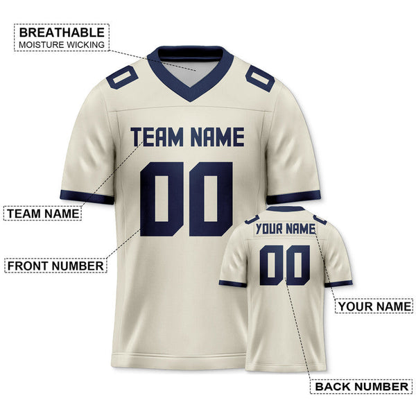 Custom Cream Navy Mesh Authentic Football Jersey