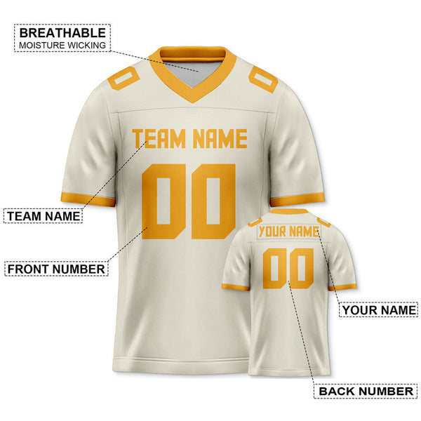 Custom Cream Gold Mesh Authentic Football Jersey