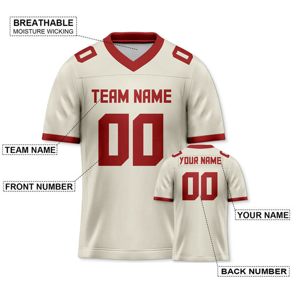 Custom Cream Red Mesh Authentic Football Jersey