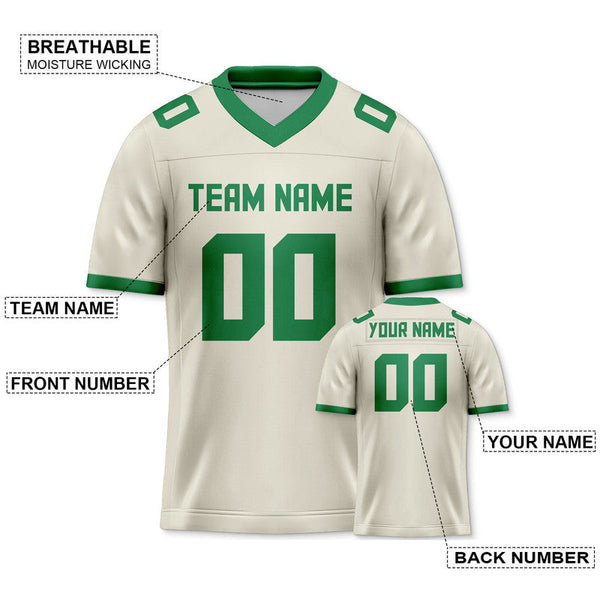 Custom Cream Green Mesh Authentic Football Jersey