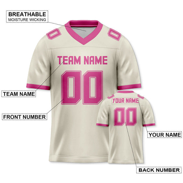 Custom Cream Pink Mesh Authentic Football Jersey