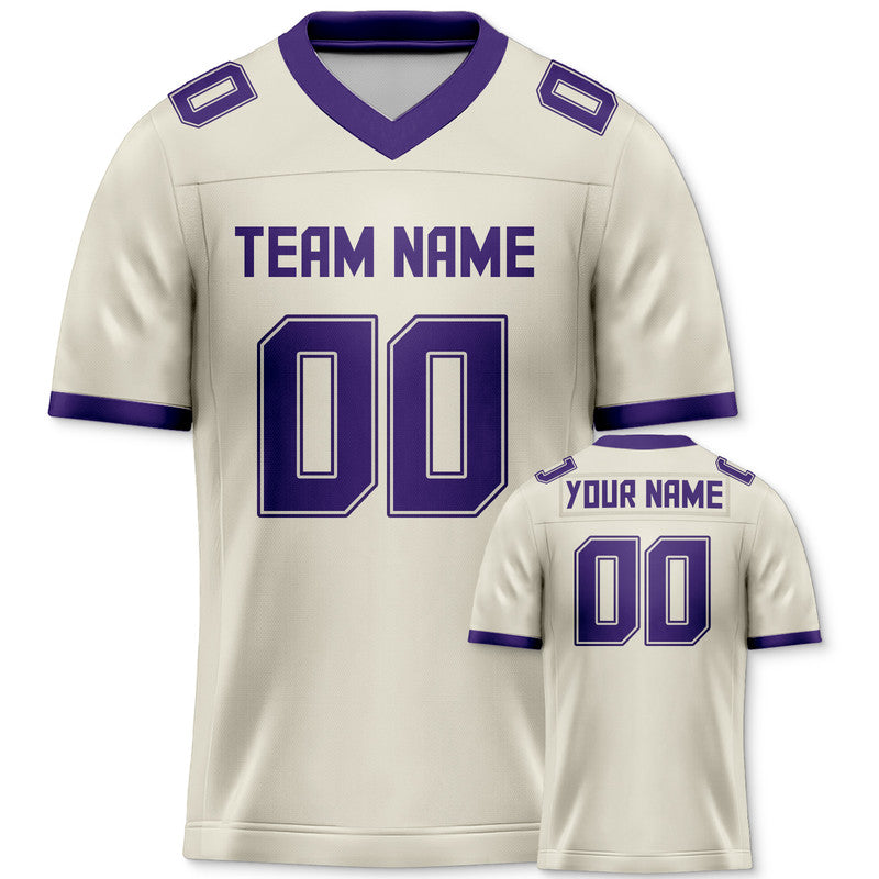 Custom Cream Purple Mesh Authentic Football Jersey