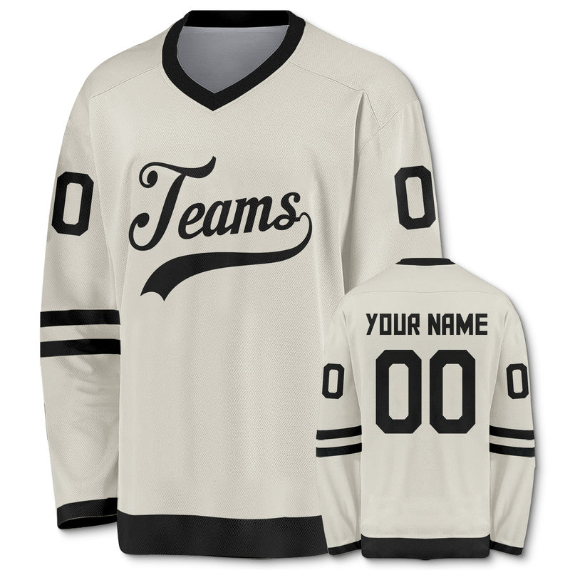 Custom Cream Black Authentic Hockey Jersey