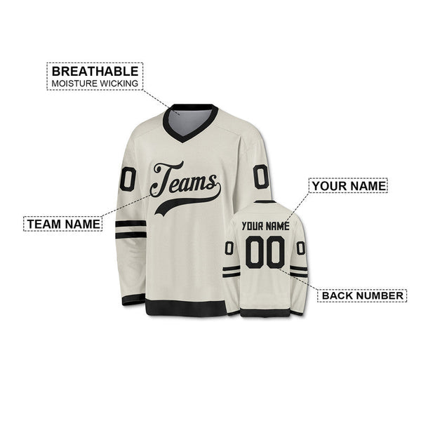 Custom Cream Black Authentic Hockey Jersey