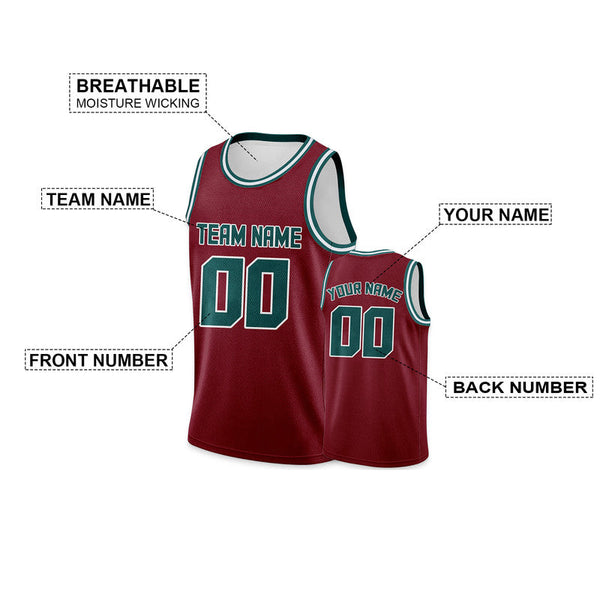 Custom Crimson Aqua Round Neck Rib-Knit Basketball Jersey