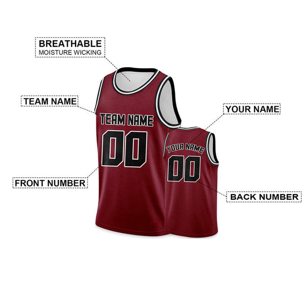 Custom Crimson Black Round Neck Rib-Knit Basketball Jersey