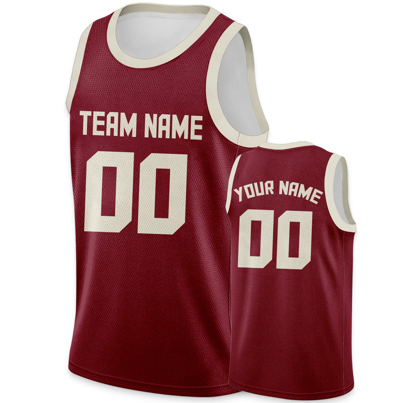 Custom Crimson Cream Round Neck Rib-Knit Basketball Jersey